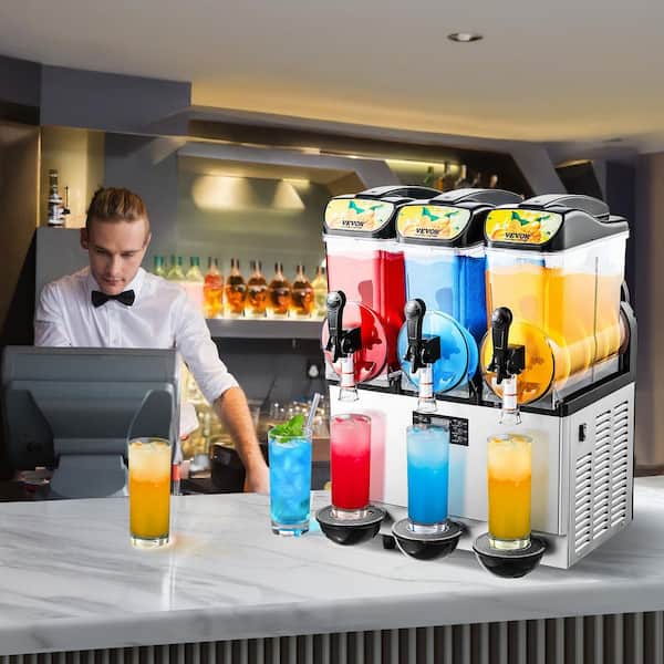 1522 oz. Silver Commercial Slushy Machine 3 x 15 L Tank Margarita Maker 1200-Watt Stainless Steel Snow Cone Machine