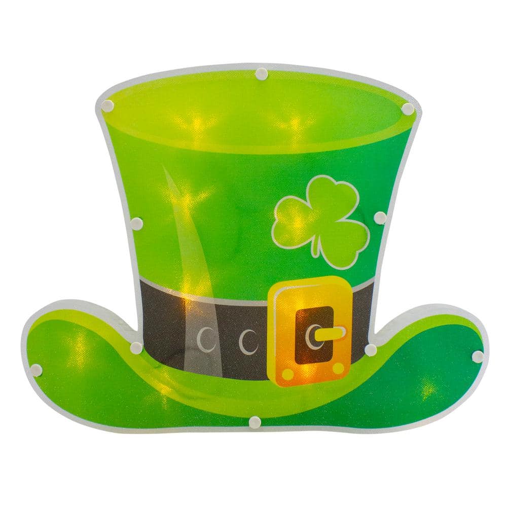 Northlight 9.5 in. H x 12.5 in. L LED Lighted Irish St. Patrick's Day Leprechaun Hat Window Silhouette with Timer