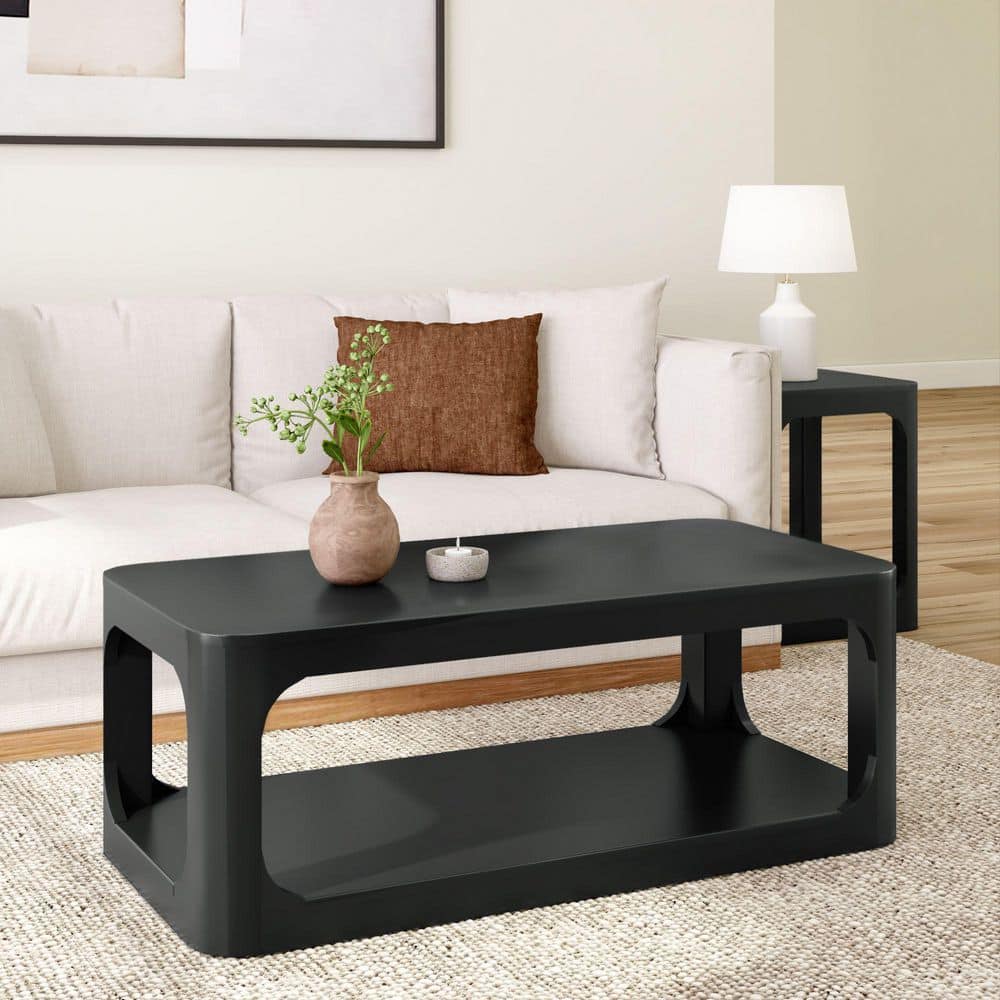 PLANK+BEAM Forma 48 in. Black Rectangle Wood Coffee Table with
