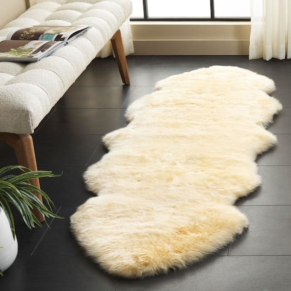 Sheep Skin 2 ft. x 6 ft. Champagne Solid Color Runner Rug