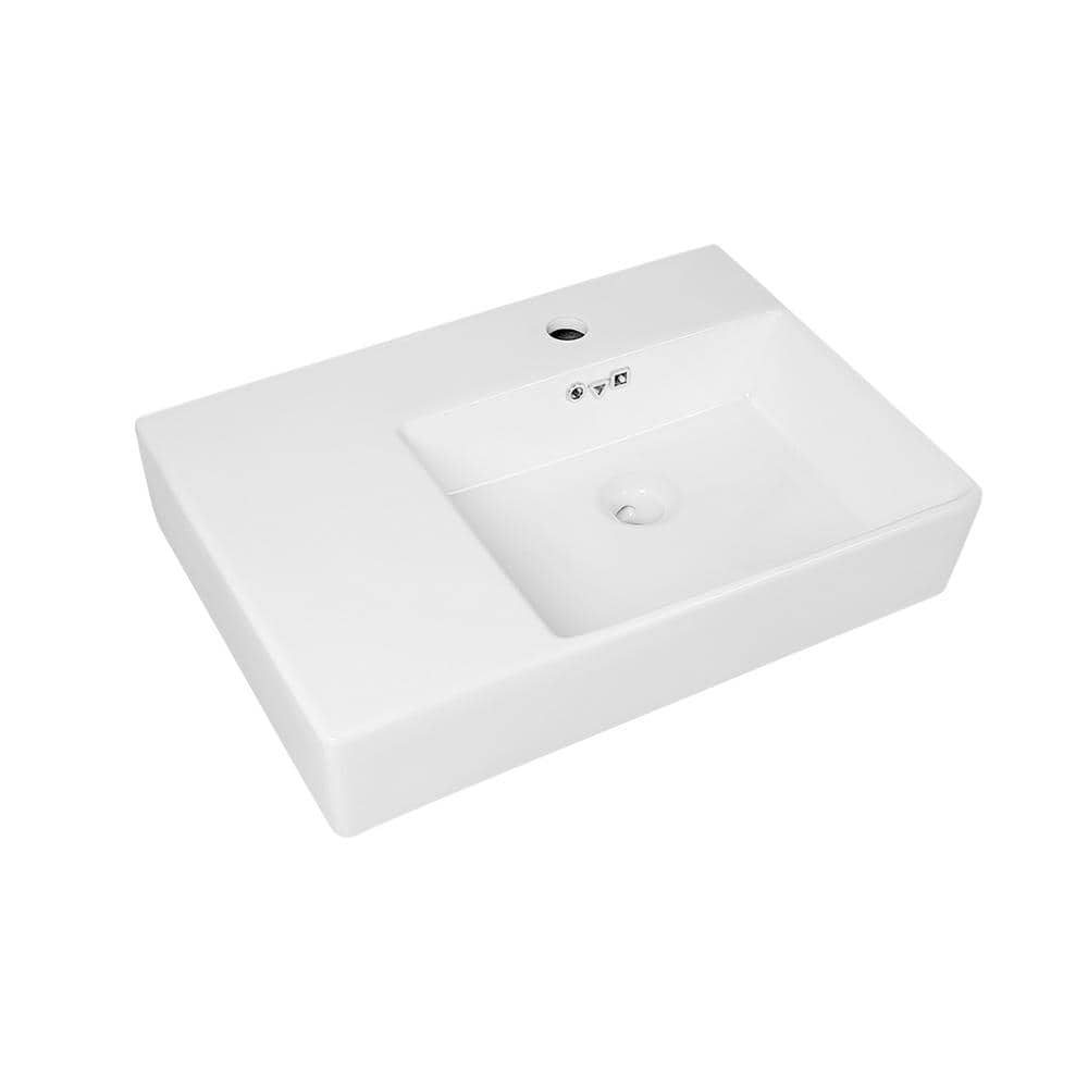 23.43'' White Ceramic Rectangular Wall Mount Bathroom Sink with Overflow