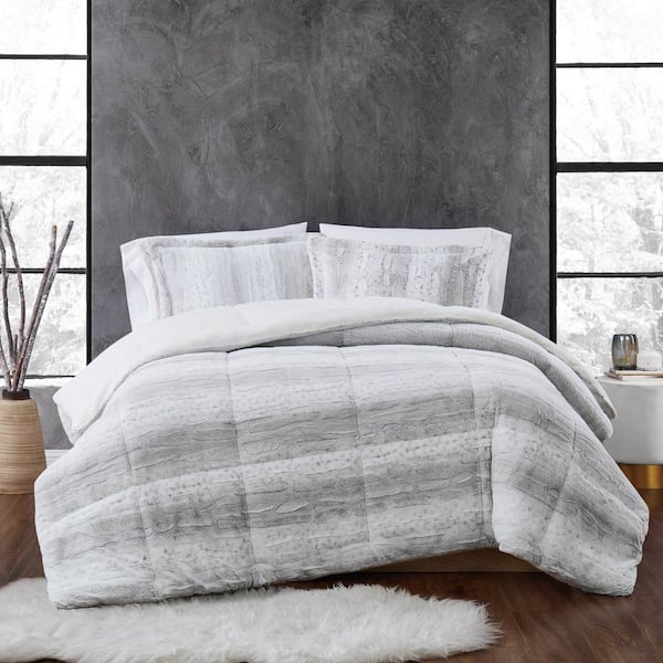 Swift Home Luxurious Ultra-Soft Flannel Plush Plaid & Sherpa 3  Piece Reversible Comforter and Sham Set, Ash, King/Cal King (106x94),  Gray : Home & Kitchen