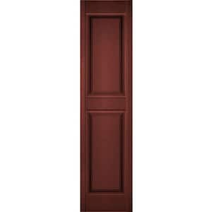 14-1/2 in. x 75 in. Lifetime Vinyl Custom 2 Equal Raised Panel Shutters Pair Burgundy Red