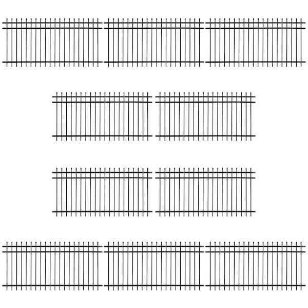 Fencer Wire 4 ft. x 8 ft. Heavy-Duty Steel Spaced Bar Pointed Pinnacle Flat Metal Fence Panel (Pack of 10)