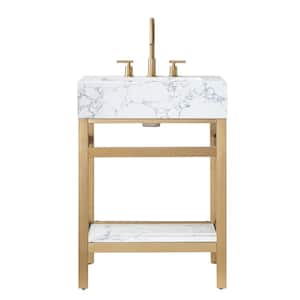 Ecija 24 in. W x 22 in. D x 33.9 in. H Single Sink Bath Vanity in Brushed Gold with White Engineered Stone Composite Top