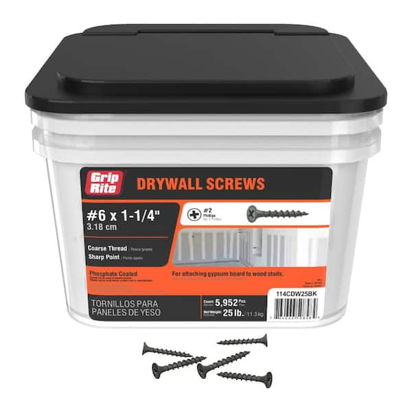 #6 x 1-1/4 in. #2 Phillips Bugle Head Coarse Thread Sharp Point Drywall Screws 25 lb. bucket