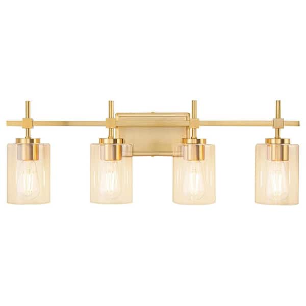 LAZYTIME HOME DECOR INC 29.3 in. 4 Light Brushed Brass Plating/Gold Plating Vanity Light with Clear Glass Shade