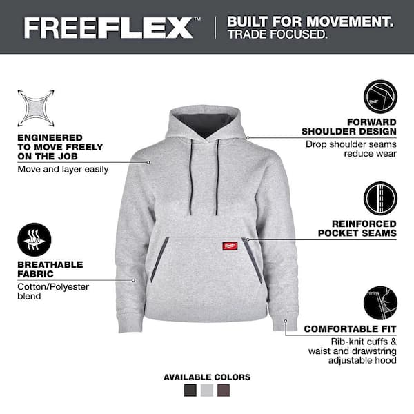 Women's Large Gray Midweight Cotton/Polyester Long-Sleeve Pullover Hoodie