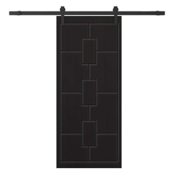 CALHOME 24 in. x 80 in. Black Painted Composite MDF Paneled Interior Sliding Barn Door with Hardware Kit