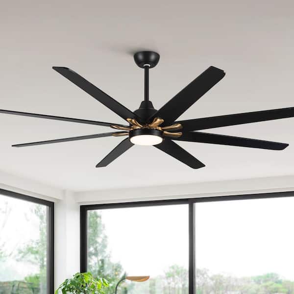 YUHAO 72 in. Modern Integrated LED Indoor Black and Gold Ceiling Fan with Remote Control, Reversible Motor, Included Downrod