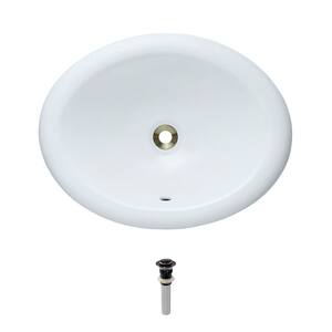 Overmount Porcelain Bathroom Sink in White with Pop-Up Drain in Antique Bronze