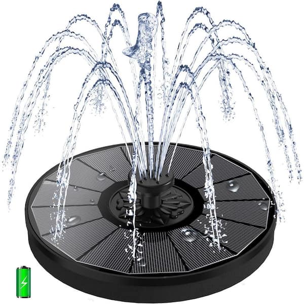 Solar Fountain Pump with 2000mAh Battery Backup for Cloudy Days, 3.5W Glass Panel, 7 Nozzles for Birdbath Garden Pond