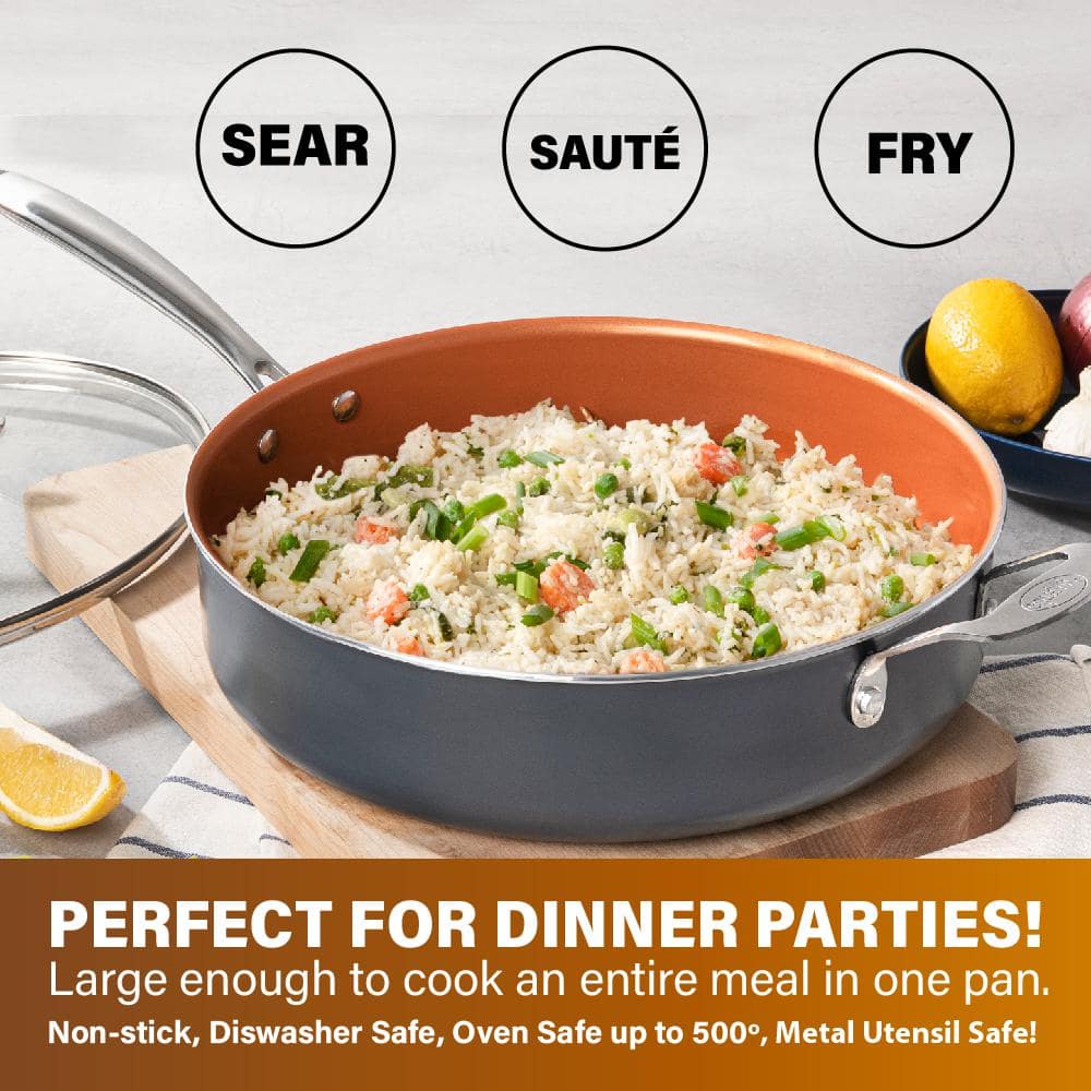Gotham Steel 5.5 Quart Copper Nonstick Sauté Pan with Glass Lid