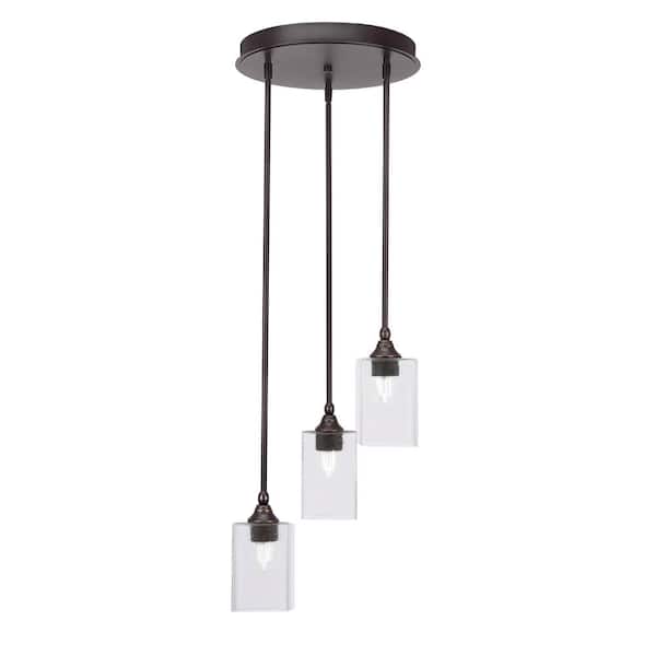 Unbranded Villa 60-Watt 14 in. 3 Light Dark Granite Stem Pendant Light with 4 in. Clear Bubble Glass Shade, No bulbs included
