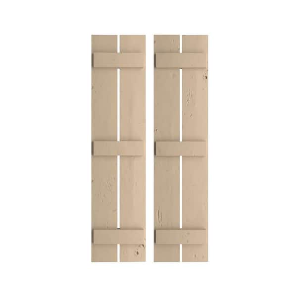 Ekena Millwork 11.5 in. x 70 in. Timberthane Polyurethane 2-Board Spaced Board-n-Batten Knotty Pine Faux Wood Shutters Pair
