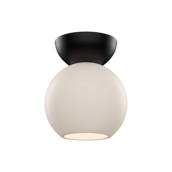 Arcadia 6 in. 1 Light 60-Watt Black/Opal Glass Semi-Flush Mount