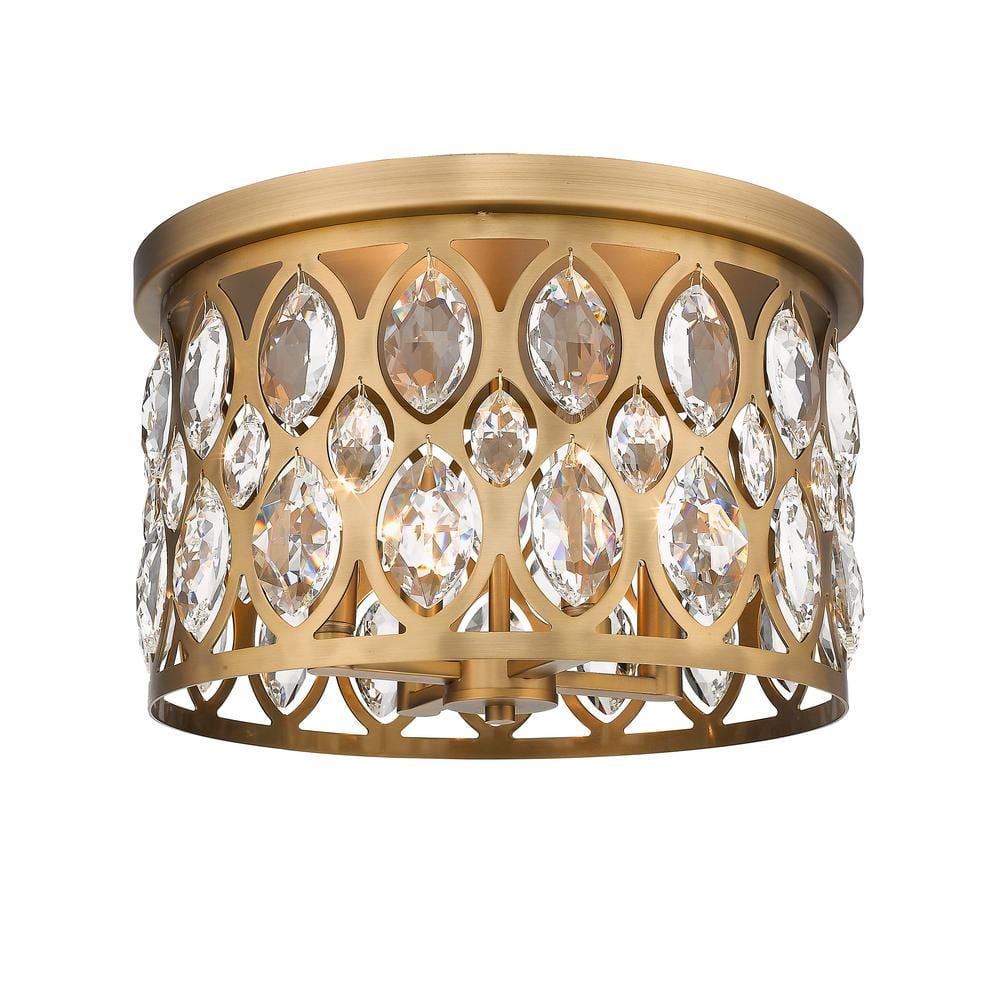 Heirloom Brass 15'' Crystal Accented Contemporary Flush Mount Light