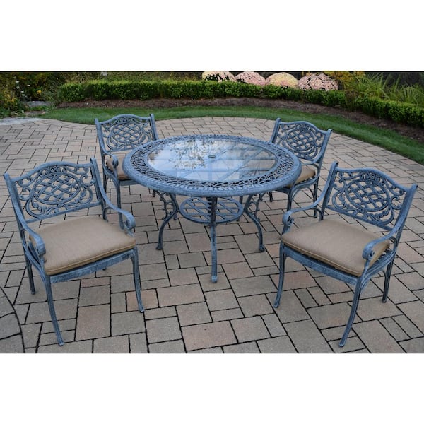 Unbranded Mississippi Verdi Grey 5-Piece Aluminum Outdoor Dining Set with Beige Cushions