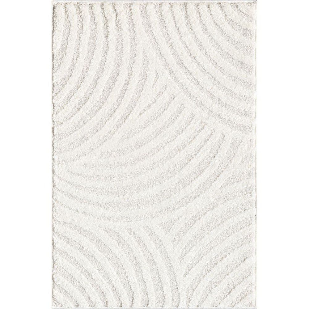 Nomad Cream 4 ft. x 6 ft. Linear Curves Polypropylene Area Rug