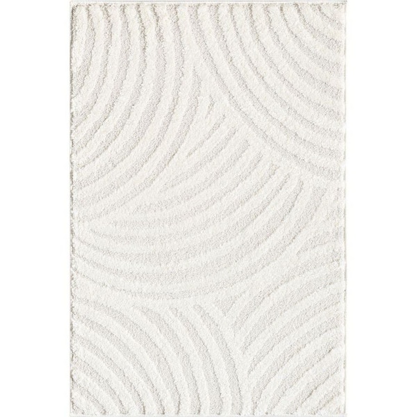 Abani Nomad Cream 4 ft. x 6 ft. Linear Curves Polypropylene Area Rug