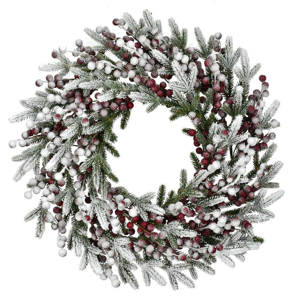 25 in. Flocked Artificial Christmas Wreath with Berries