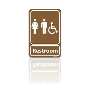 5.5 in. x 8 in. Unisex Men and Women Restroom Bathroom With ADA Compliant Wheelchair Symbol Plastic Brown Sign