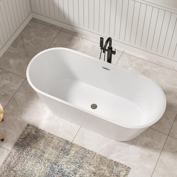 67 in. x 31-1/2 in. White Freestanding Soaking Rectangular Arcylic Bathtub with Pop up Drain