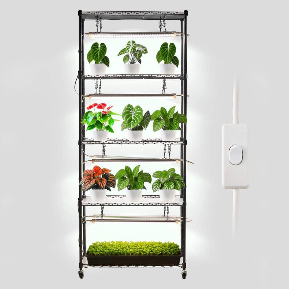 DIY Plant Shelf with Grow Lights, 71 in. Tall Indoor Plant Stand with Wheels, 192W 5000K Full Spectrum Grow Lights price history on PriceWatchPro
