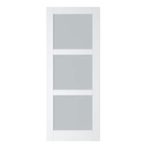 32 in. x 80 in. 3-Lite Tempered Frosted Glass and Solid Core Manufacture Wood White Primed Interior Door Slab