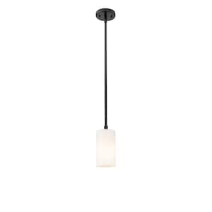 Crown Point 100-Watt 1 Light Matte Black Shaded Pendant Light with Frosted glass Frosted Glass Shade