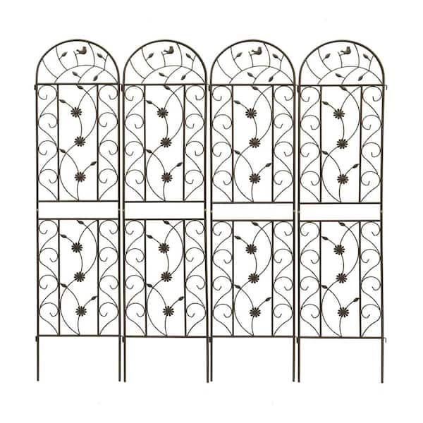 86.7 in. 4-Pack Brown Metal Garden Trellis Rustproof Trellis for Climbing Plants Outdoor Flower Support