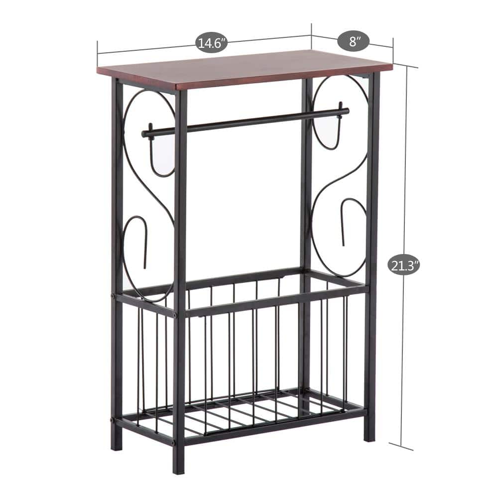 Brown and Black MDF and Steel Side Table with Storage Basket