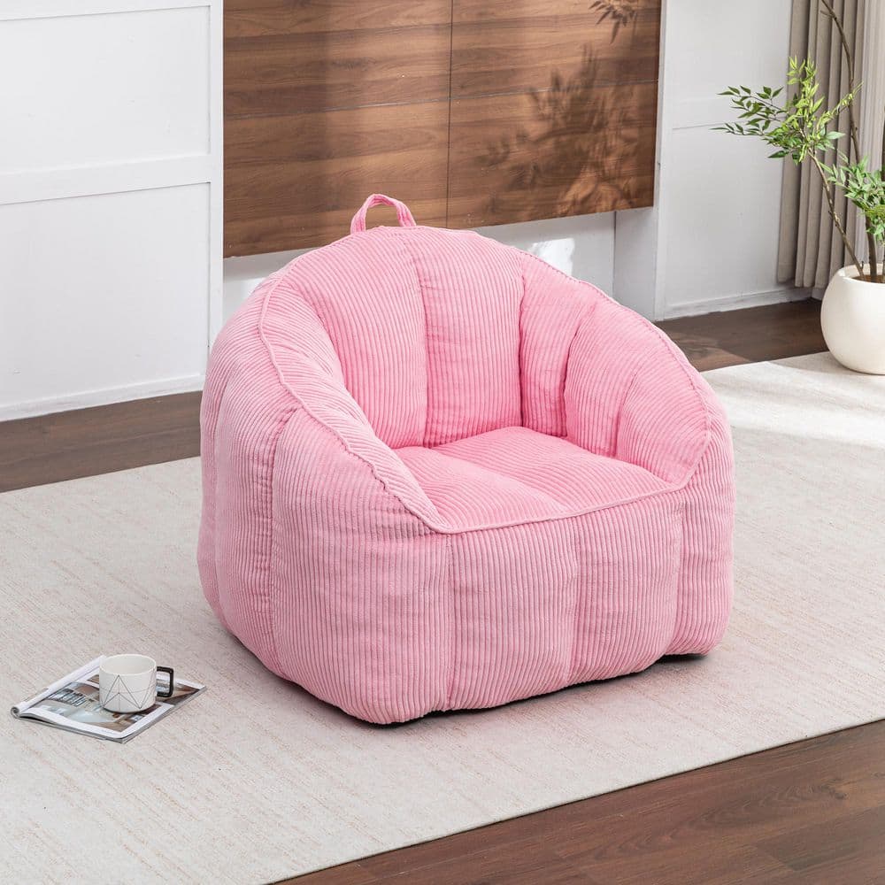 39.4 in. W Pink Polyester Corduroy Medium Bean Bag with Armrests for Living Room, Bedroom