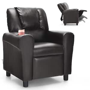 Brown Faux Leather Upholstery Kids Recliner Couch Chair with Cup Holder Black