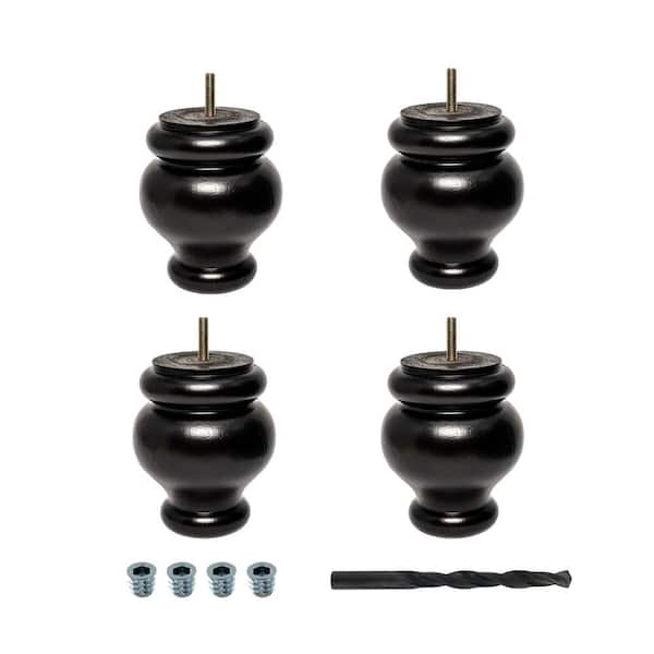 American Pro Decor 5 in. x 4 in. Stained Espresso Solid Hardwood Round Bun Foot (4-Pack)