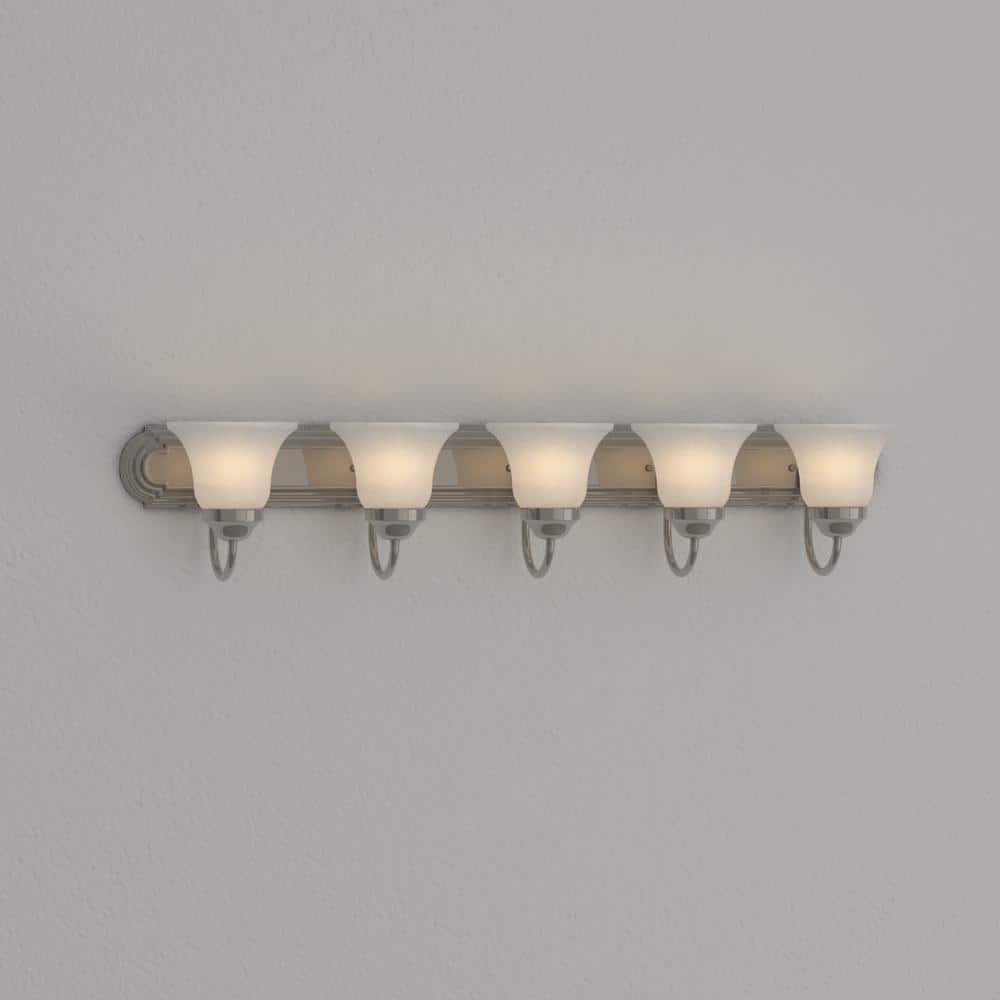 36-Inch Brushed Nickel Alabaster Glass 5-Light Vanity Fixture