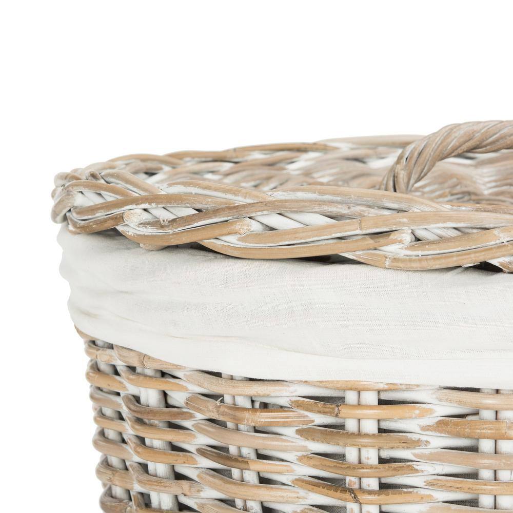 White-Washed Kubu Upright Hamper with Lid