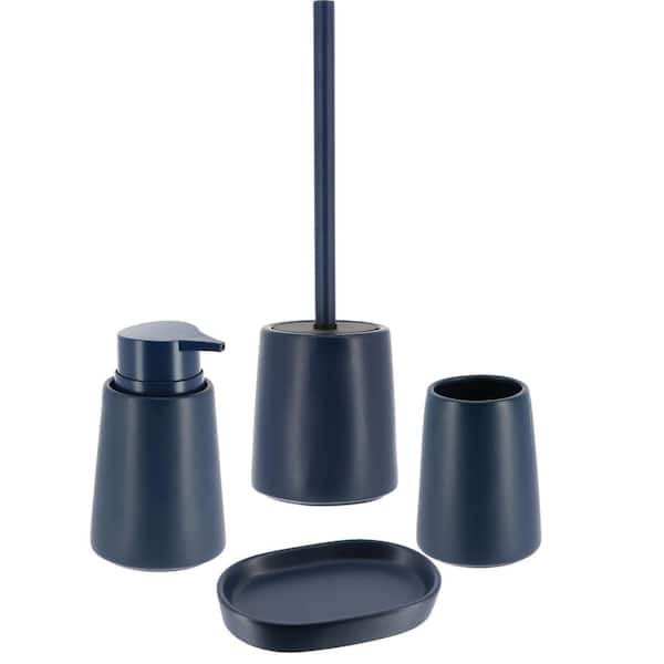 EVIDECO French home goods Smooth Bathroom Accessory Set-4 pieces - Tumbler, Soap Dispenser, Soap Dish, Toilet Bowl Brush Navy Blue