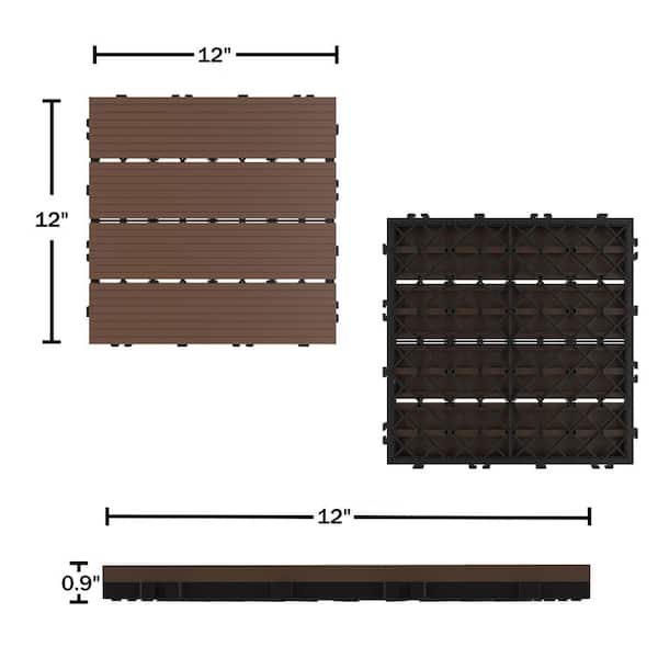 1 ft. x 1 ft. Outdoor Interlocking Slatted Wood Composite Deck Tile in Brown (24-Tiles)