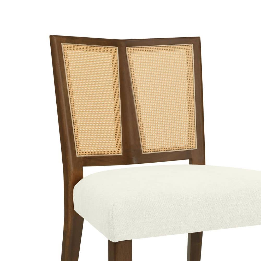 Walnut and Beige High Back Cane Wood Side Chair
