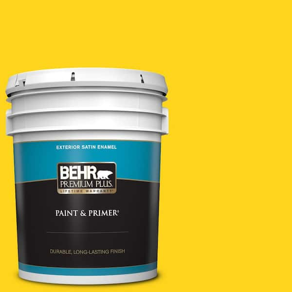 BEHR PREMIUM PLUS 5 gal. #S-G-390 Lemon Zest Satin Enamel Exterior Paint & Primer