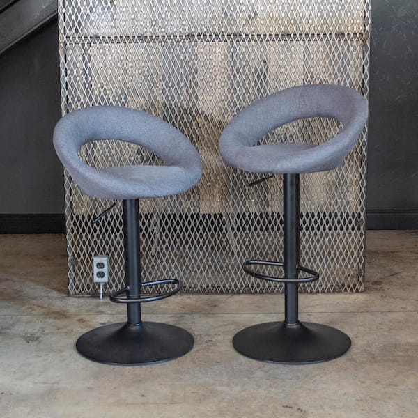 Classic Relaxed 32.5 in. Charcoal Gray Fabric, Low Back, Black Metal, Adjustable Height Bar Stool (Set of 2)