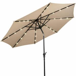 10 ft. LED Steel Market Solar Tilt Patio Umbrella in Beige with Crank Outdoor