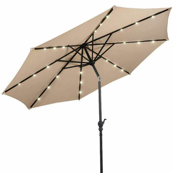 Costway 10 ft. Steel Market Tilt Solar Patio Umbrella LED with Crank in Beige