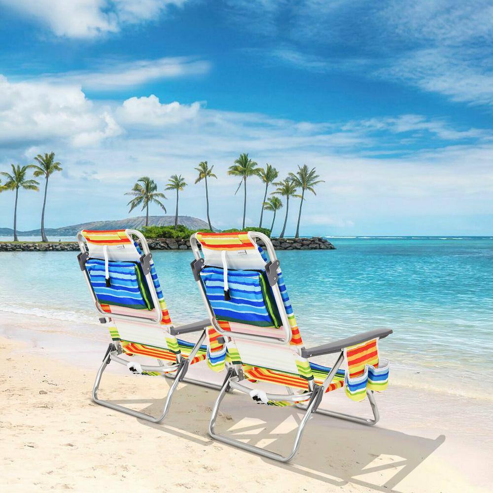 Yellow Aluminum Folding Outdoor Beach Chair 5-Position Adjustable Reclining Chair with Pillow and Backpack (4-Pack) price history on PriceWatchPro