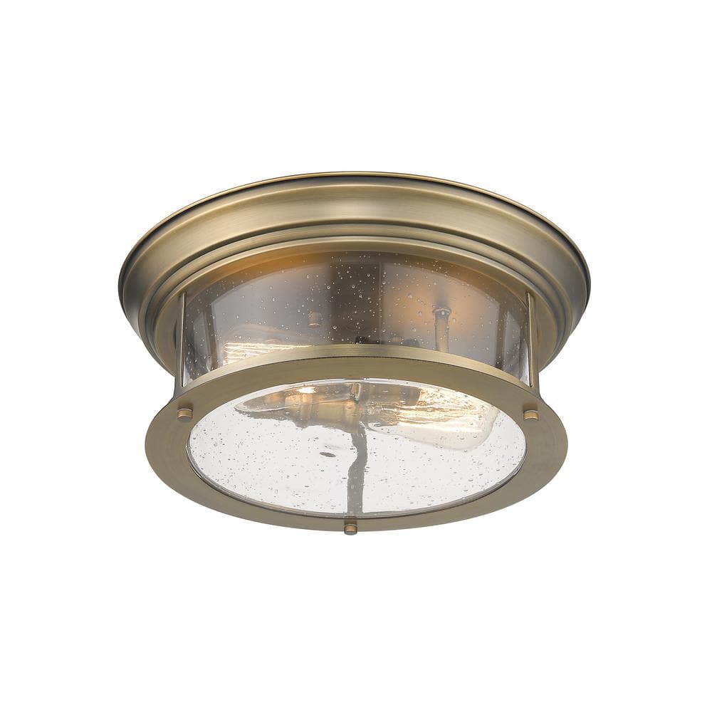 Heritage Brass 13.5" Flush Mount Light with Seeded Glass Shade