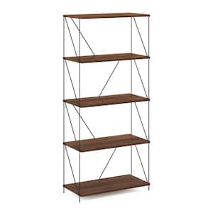 Besi 24.41 in. W Walnut Cove 5-Tier Industrial Bookcase with Metal Frame