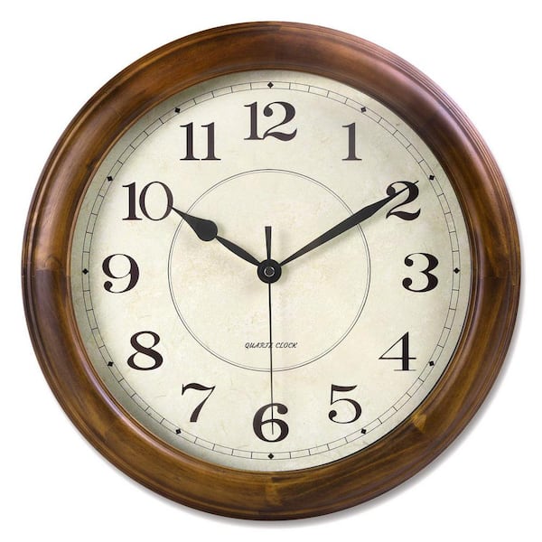 Wall Clock Wood 14 Inch Silent Wall Clock Large Decorative Battery Operated  Non Ticking Analog Retro Clock