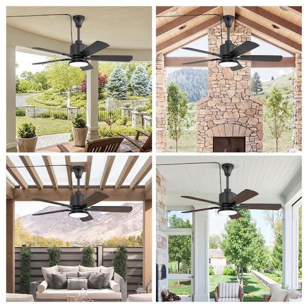 HINNIXY 42 in. Outdoor Black Downrod Standard Ceiling Fan with