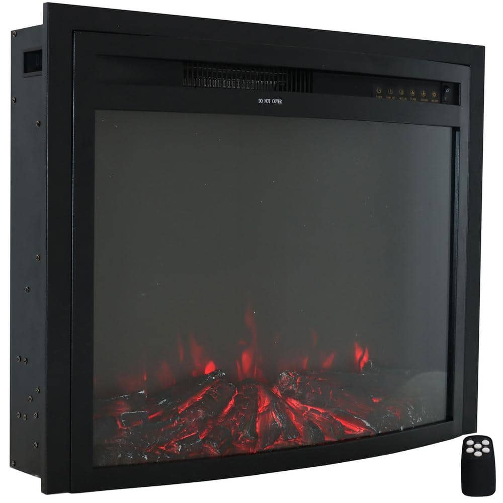 Contemporary Black Steel Electric Fireplace Insert with LED Lights